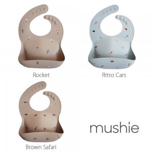 MUSHIE - Silicone Bib - Rocekt / Retro Cars / Brown Safari
