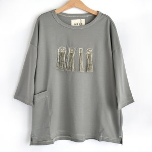 【GRIS】Embroidery Three-quarter T Shirt / Alpha Green
