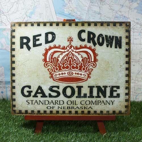 【メール便不可】 ブリキ看板】Red Crown ロゴ Gasoline／レッド・クラウン コレクション