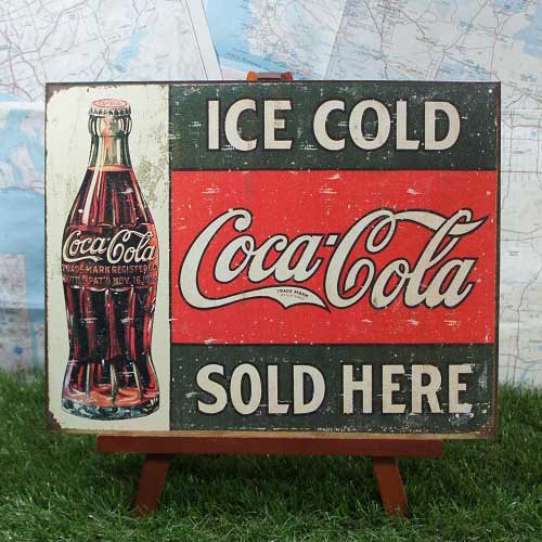 【ブリキ看板】Coca-Cola／コカ・コーラ　Ice Cold　レトロデザイン - -輸入ブリキ看板専門店-　RYUKYU SHOWCASE