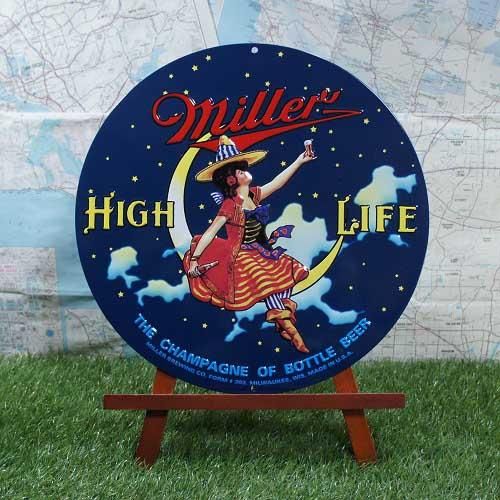 ブリキ看板】Miller／ミラー High Life 丸型 - -輸入ブリキ看板