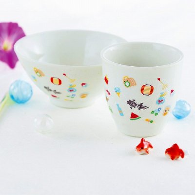 【国産】お祭り・茶碗＆湯呑セット　１個