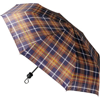 晴雨兼用ＵＶカット　折りたたみ式チェック傘　８本骨　５６ｃｍ　ブラウン