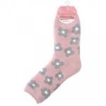 ノベルティ・粗品で人気の「婦人 裏起毛パイルソックス/花柄/ピンク」