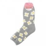 ノベルティ・粗品で人気の「婦人 裏起毛パイルソックス/花柄/グレー」