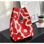 ノベルティ・粗品で人気の「 ニットバッグ 花柄 レッド」