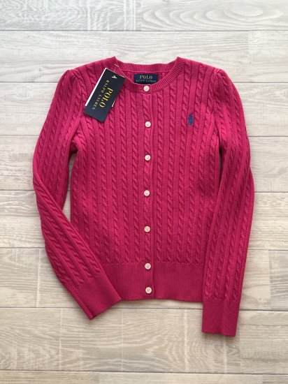 タグ付き未使用品 POLO RALPH LAUREN ラルフローレン ピンク ケーブルニット コットンカーディガン size６／１２５