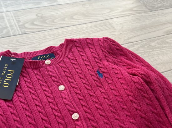 タグ付き未使用品 POLO RALPH LAUREN ラルフローレン ピンク ケーブルニット コットンカーディガン size６／１２５