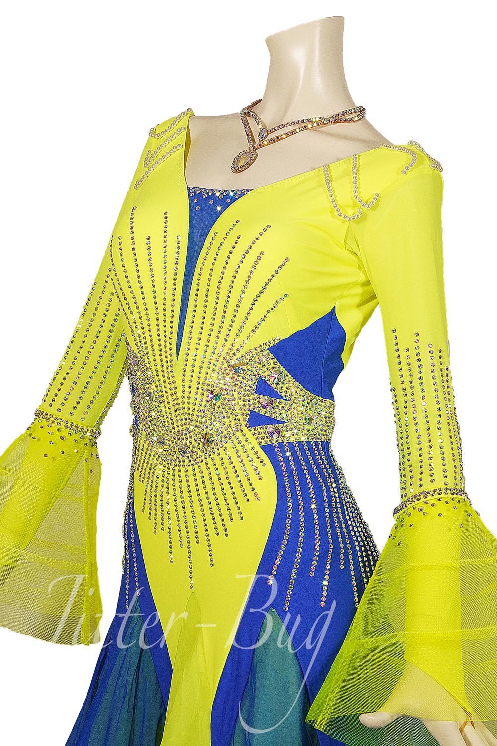 B1009【Sapiel】SM対応/イエロー系/花柄/ドレス/モダン☆社交ダンス B1009【Sapiel】SM対応/イエロー系/花柄/ドレス/モダン☆社交