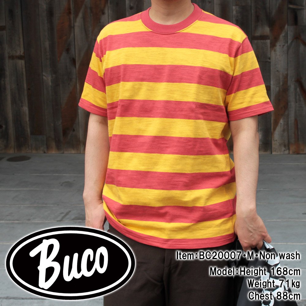 BUCO STRIPE TEE ブコ ストライプ TEE SALMON (S) - Tシャツ