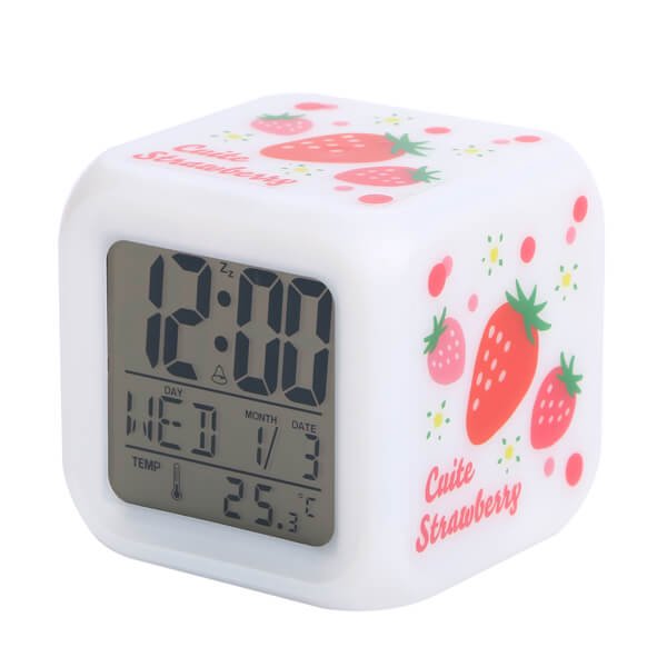 イルミネーション置き時計 可愛いイチゴ柄 スヌーズ機能付き