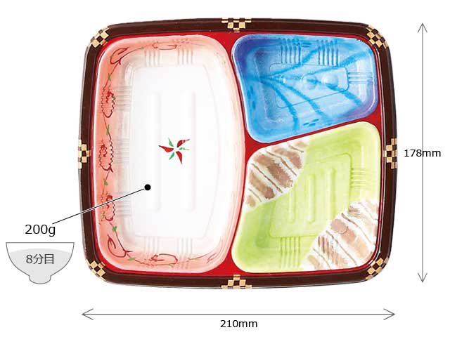 使い捨て弁当容器】耐寒耐熱容器 T-24本体三彩 B蓋透明セット ケース