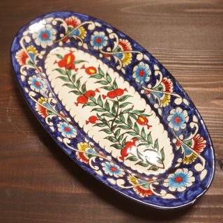 ウズベキスタン　リシタンの陶器　ザクロ皿　オーバル２