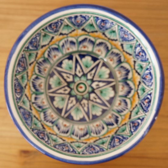 ウズベキスタン リシタンの陶器 お椀型 青 16ｃｍ １