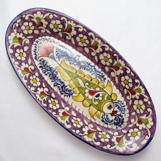 ウズベキスタン　リシタンの陶器　ザクロ皿　オーバル９