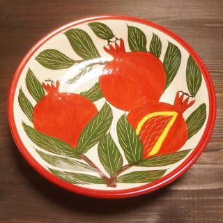 ウズベキスタン　リシタンの陶器　皿　ザクロ模様　19.5ｃｍ -02