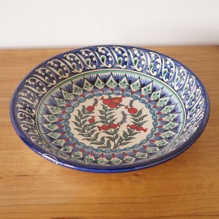 ウズベキスタン　リシタンの陶器　皿　ザクロ模様　19.5ｃｍ -03