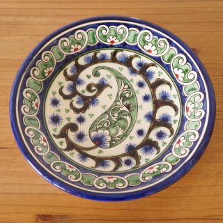 ウズベキスタン　リシタンの陶器　植物模様ブルー１