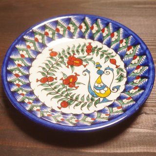 ウズベキスタン　リシタンの陶器　皿　ザクロ模様　15ｃｍ　２