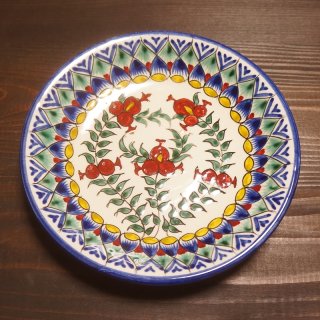 ウズベキスタン　リシタンの陶器　皿　ザクロ模様　15ｃｍ　5