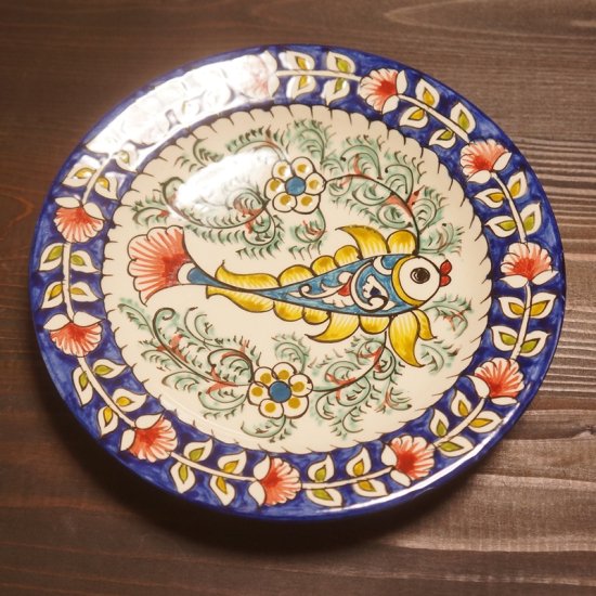 ウズベキスタン リシタンの陶器 皿 花模様 17.5ｃｍ 1