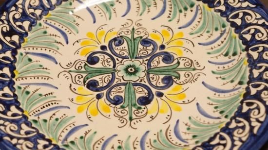 ウズベキスタン サマルカンド リシタン 旧ソ連時代の陶器製大皿33cm！ ウズベキスタン サマルカンド リシタン旧ソ連時代の陶器製大皿