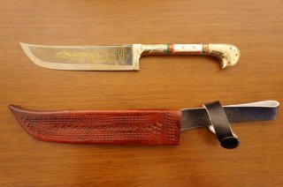 ウイグル人の伝統装飾ナイフ！インギサルナイフ(柄：真鍮,合成樹脂 