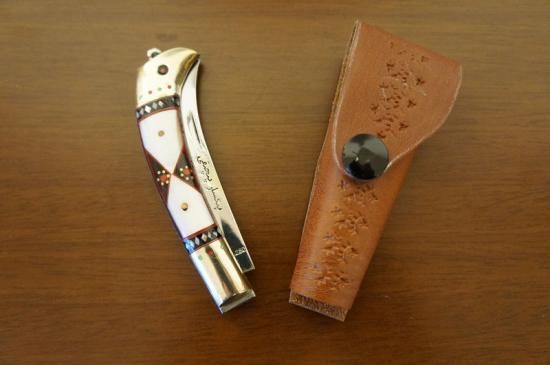 折り畳みウイグルナイフ 牛角 貝殻-2 - シルクロードキャラバン