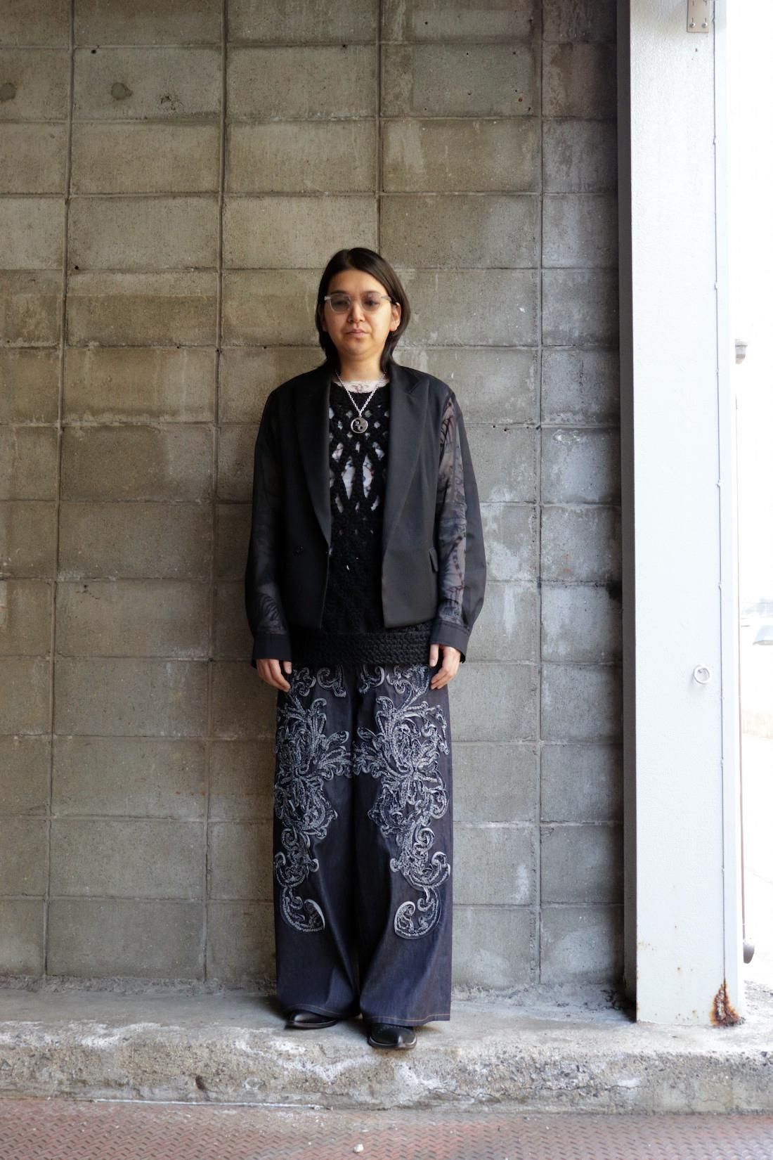 パンツ TAAKK CHAMBRAY SCULPTURE WIDE TROUSERS TAAKK / CHAMBRAY SCULPTURE WIDE TROUSERS (BLACK)