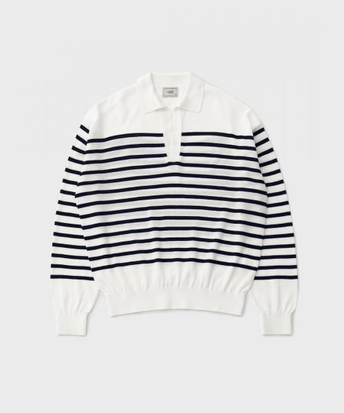 <img class='new_mark_img1' src='https://img.shop-pro.jp/img/new/icons14.gif' style='border:none;display:inline;margin:0px;padding:0px;width:auto;' />Sailor Silk Open-collar Knit<br>(WHITE/NAVY)