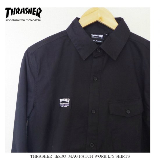 THRASHER 長袖シャツ MAGパッチワークシャツ ブラック スラッシャー