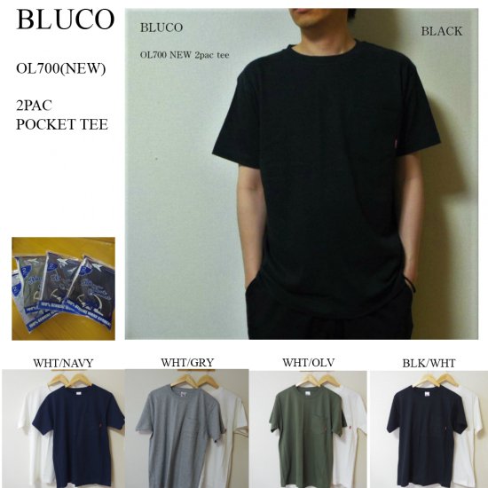 BLUCO new 2パックポケットＴシャツ ブルコ ブラック ネイビー グレー