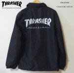 THRASHER コーチジャケット BLACK(ブラック) スラッシャー COACH JKT TH5150  バックプリント MサイズからXLサイズまで