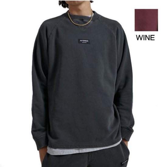 AFENDS アフェンズ スウェット トレーナー 長袖 SOCIETY メンズ レディース ユニセックス ストリート UNISEX RAGLAN  CREW NECK WINE BLACK（黒） 2カラー