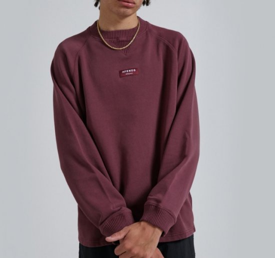 AFENDS アフェンズ スウェット トレーナー 長袖 SOCIETY メンズ レディース ユニセックス ストリート UNISEX RAGLAN  CREW NECK WINE BLACK（黒） 2カラー