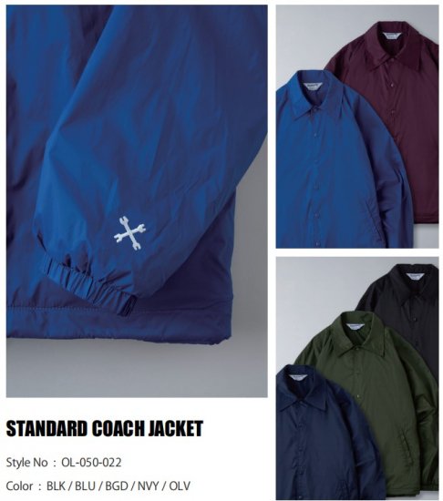 BLUCO ブルコ コーチジャケット STANDARD COACH JACKET ブラック 黒 オリーブ 緑 ネイビー 紺 バーガンディー 4カラー  バイク ワーク ストリート OL-050-022