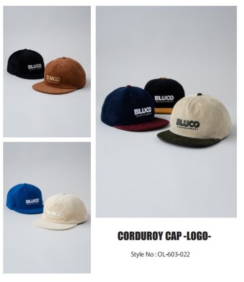 BLUCO コーデュロイ キャップ 帽子 ブルコ キャップ OL-603-022 バイク ストリート CORDUROY CAP LOGO ブラック  ネイビー マスタード 他