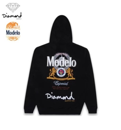 DIAMOND×Modelo ESPECIAL HOODIE ダイヤモンドサプライ グルポモデロ コラボ パーカー フーディー ブラック 黒 ビール  お酒好きにも