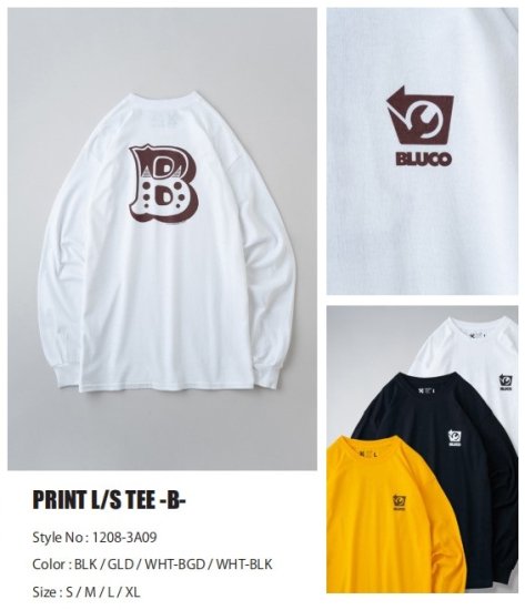 BLUCO 長袖 ロンT バックプリント ブルコ EPRINT L/S TEE B ホワイト 白 ブラック 黒 他 1208-3A09 バイク  ストリート ワークスタイル