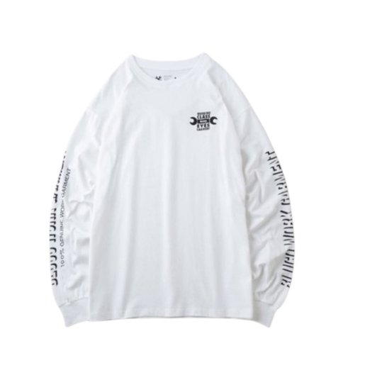 BLUCO 長袖 ロンT 袖ロゴ ブルコ ホワイト/ブラック 白 PRINT L/S TEE