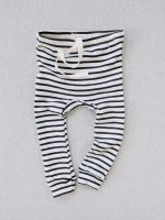 mabo◇ organic cotton drawstring striped leggings - natural/charcoal