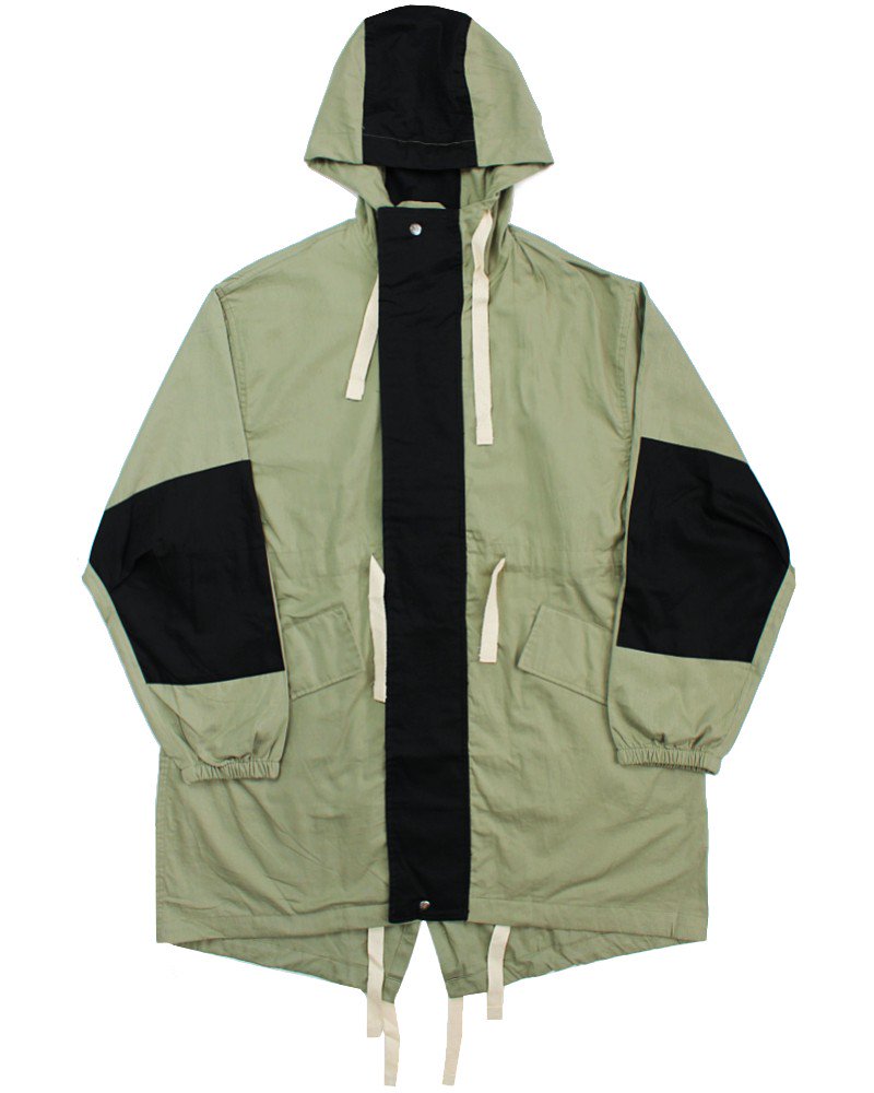 mnml Lightweight Paneled Trench - Green/Black