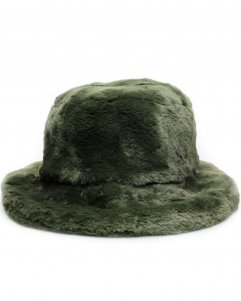 Faux Fur Bucket Hat - Dark Green