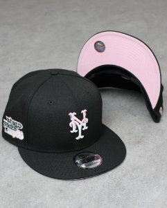 New Era 9Fifty New York Mets Pink Drip Logo Snapback Cap - Black/Pink