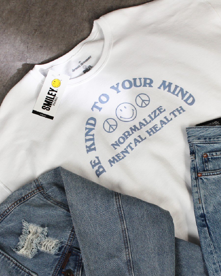 desert dreamer BE KIND TO YOUR MIND Smiley Crew Sweat - White 