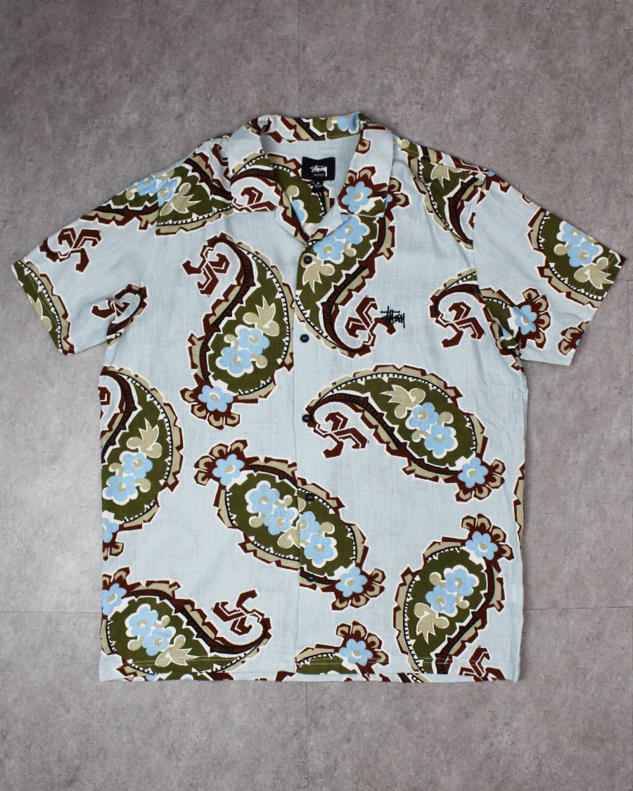 STUSSY Paisley Linen S/S Shirt - Light Blue