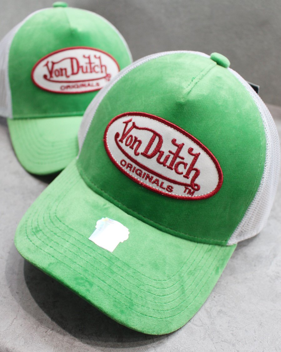 Von Dutch Velvet Trucker Snapback Cap - Green/White