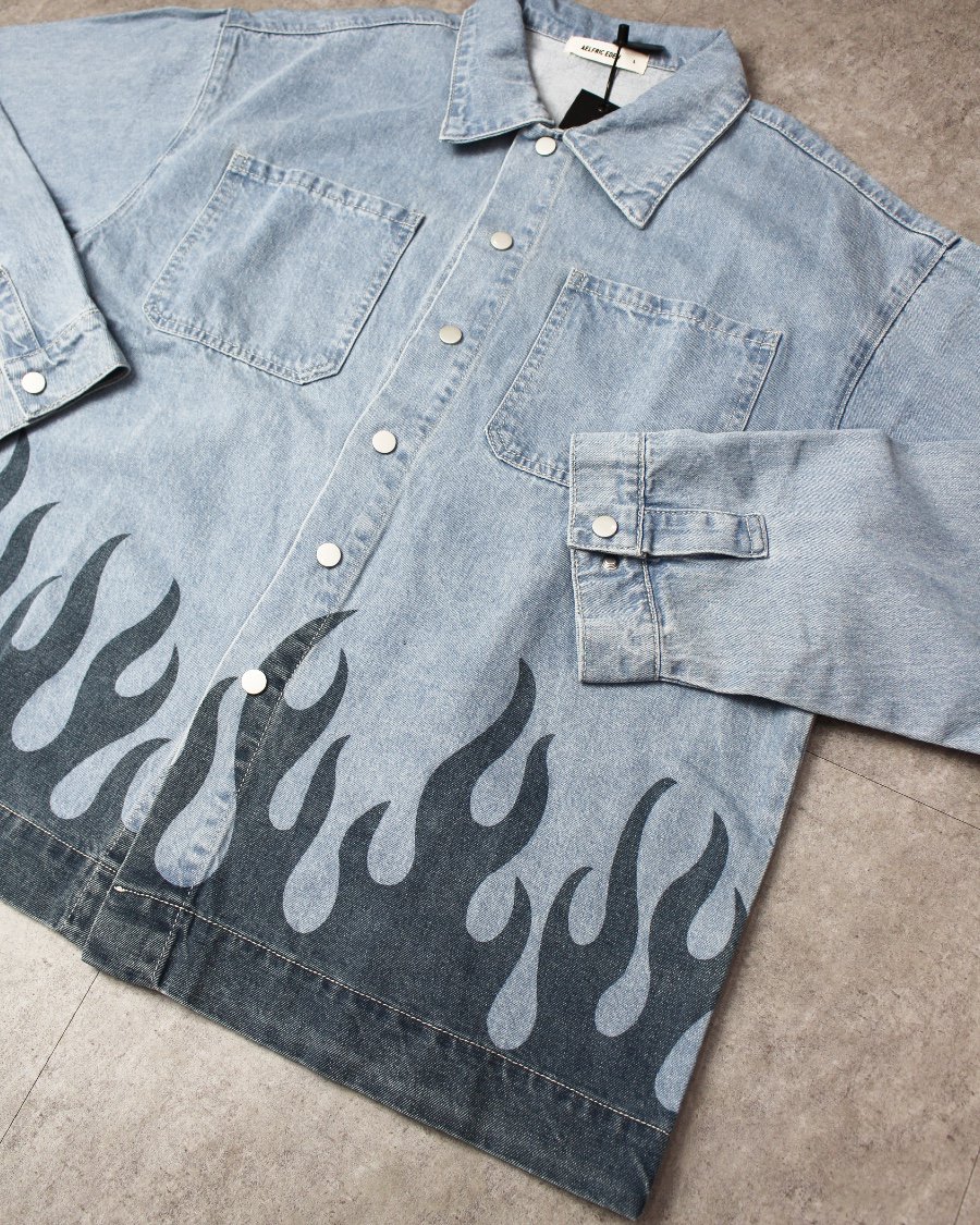 Aelfric Eden Flame Print Denim Jacket - L.Blue