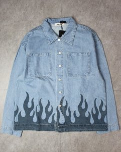 Aelfric Eden Flame Print Denim Jacket - L.Blue