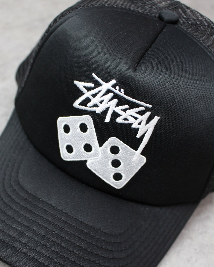 STUSSY Stock Dice Trucker Snapback Cap - Black